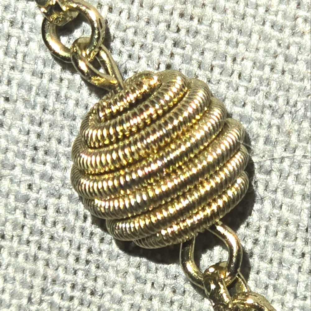 RMN Roman Signed Gold Tone Beehive Coil Beaded Cable Chain Station Necklace 34" - Picture 6 of 10